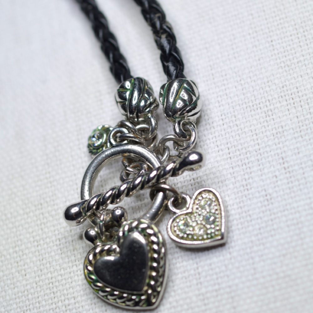 Lia Sophia silver plated leather toggle necklace